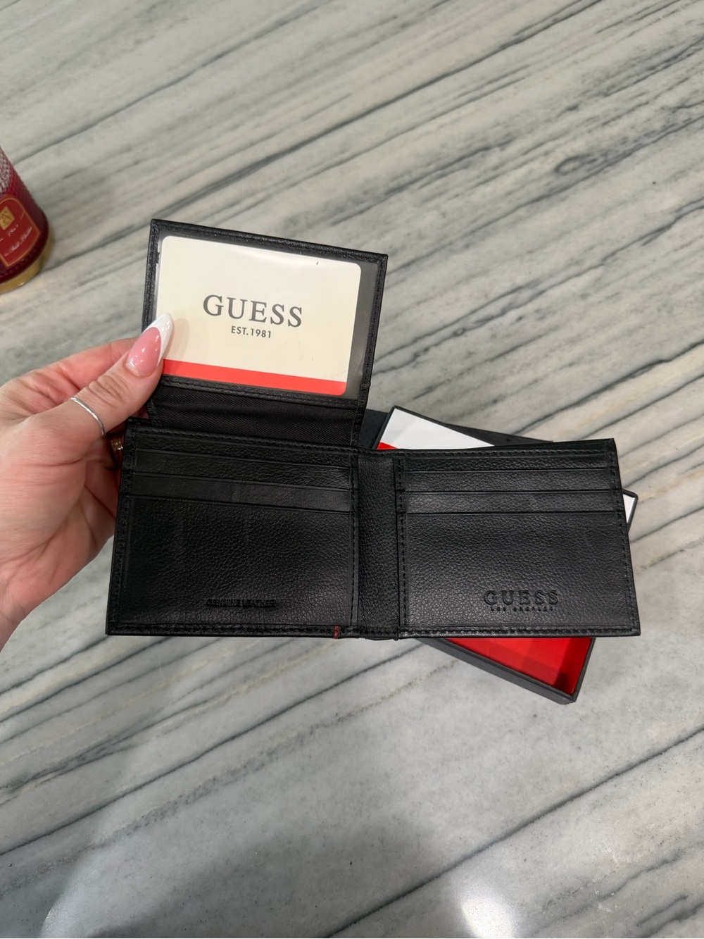 GUESS Black Leather Men's Wallet with Red Accent - Picture 3 of 5